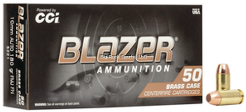 CCI Blazer Brass Centerfire Pistol Ammo 10MM 180gr FMJ-FN, 50 Rnds