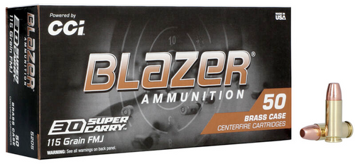 CCI Blazer Brass Centerfire Pistol Ammo 30 Super Carry, FMJ, 115 Gr, 50 Rnds