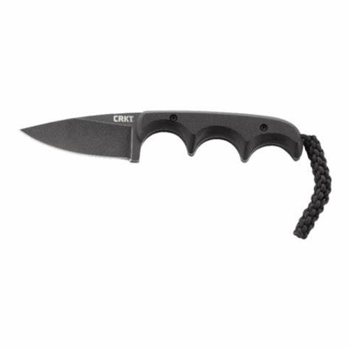 CRKT Minimalist Black Drop Point Knife, 2.16" Blade, with Sheath and Lanyard