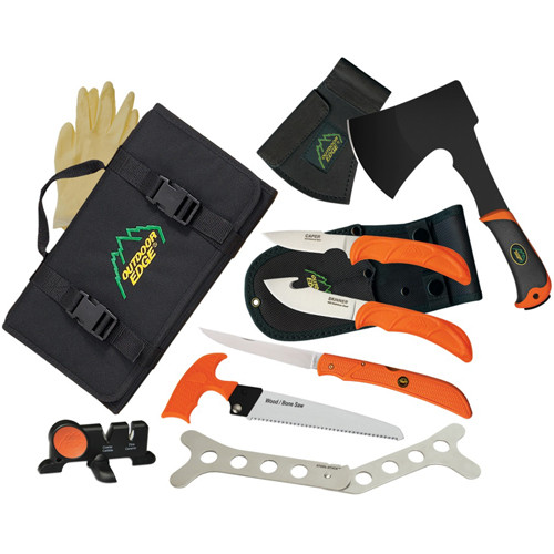 Outdoor Edge The Outfitter Complete Fixed Blade Processing Kit, Orange Handles