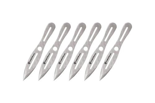 Smith & Wesson - 6 pack 8" Throwing Knives. Steel Dual Edged Spear Point Blades, and Black Polyester Belt Sheath