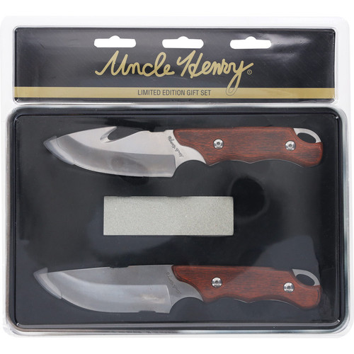 Uncle Henry Gut Hook / Drop Point Knife Set With Sharpening Stone, Limited Edition Gift Set