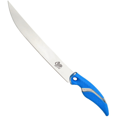 Cuda 10" Wide Semi-Flex Fillet Knife, Non-Slip Scale Pattern Blue Handle