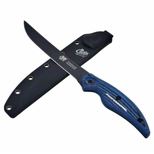 Cuda 6" Professional Series Ti Non-Stick Fillet Knife w/ Hard Moulded Sheath, Micarta Handle, 40A Carpenter Steel