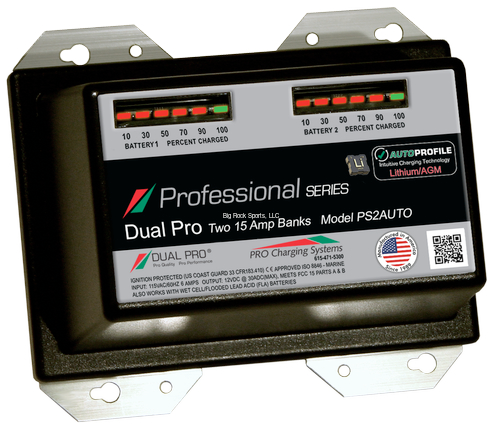 Dual PRO DualPro Professional Series Lithium/Agm, Two Bank 12V/15A Sealed Waterproof Charger
