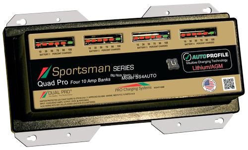 Dual PRO Quad Pro Sportsman Series Lithium/ Agm, Four Bank 12V/10A Sealed Waterproof Charger
