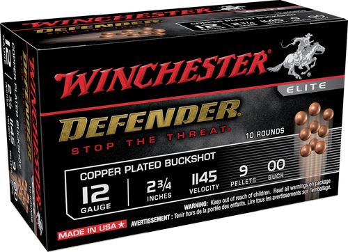Winchester Defender Copper Plated Shotgun Ammo 12 GA, 2-3/4", 00 Buck, 9 Pellet, 10 Rnds