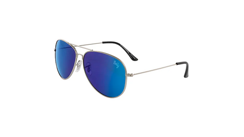 Berkley Diamond Ladies Sunglasses, Silver Frame, Blue Mirror (Grey Base) Lens, S/M