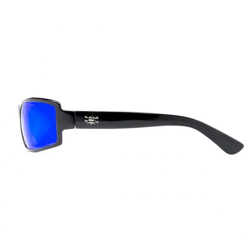 Calcutta New Wave Sunglasses, Shiny Black Frame/ Blue Mirror Lens