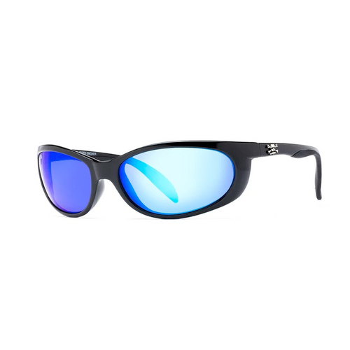 Calcutta Smoker Sunglasses, Shiny Black Frame/ Blue Mirror Lens
