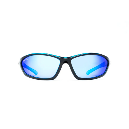 Calcutta Backspray Sunglasses, Shiny Black/ Blue Mirror w/ Blue Back Lens