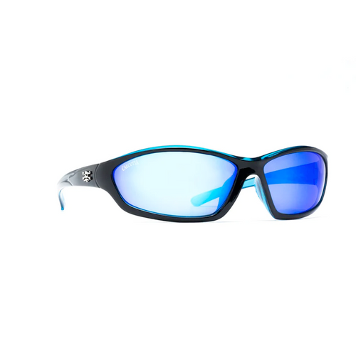 Calcutta Backspray Sunglasses, Shiny Black/ Blue Mirror w/ Blue Back Lens
