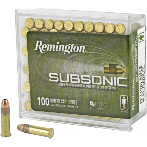 Remington Rimfire Ammo Subsonic, 22 LR LV 40GR Copper Plated HP Box of 100