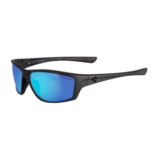 Spiderwire SPW008 Sunglasses, Black Frame/ Blue Mirror (Grey Base) Lens, M/L