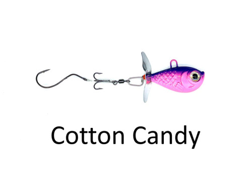 Walleye Nation Creations Death Jig Rigs, 1/4 Oz, Single Prop Blade Jig Rig, 17lb Mono, Treble/Single Hook combo, Cotton Candy