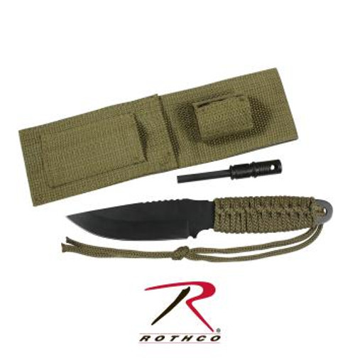 Rothco Paracord Knife With Fire Starter, OD Green