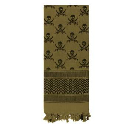 Rothco Skulls Shemagh Tactical Desert Keffiyeh Scarf, Olive Drab/Black