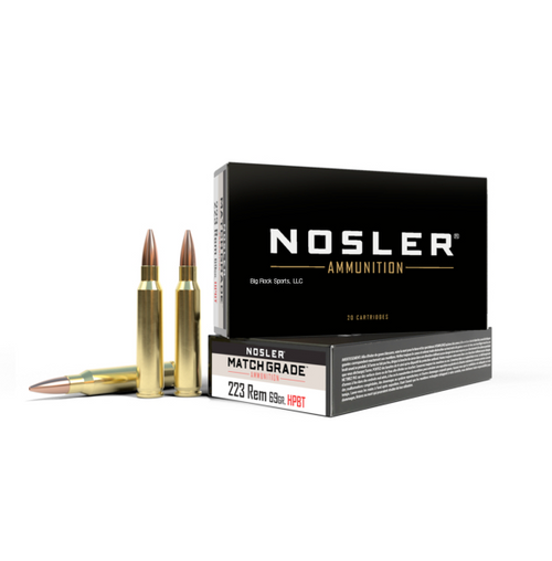 Nosler Match Grade Rifle Ammo, 223 Remington, Match 69gr Custom Competition Match HPBT, 20 Rnd