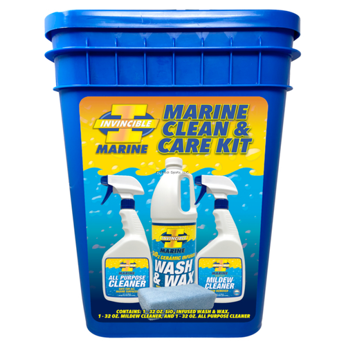 Invincible Marine Boat Bucket Kit, Wash and Wax, All Purpose cleaner, Mildew and Stain Remover with Sponge