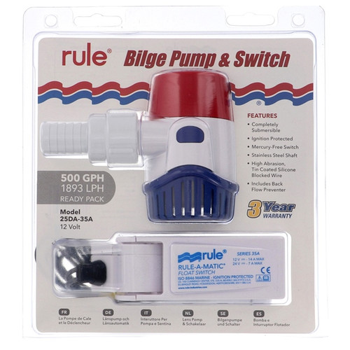 JABSCO RULE 500 GPH Standard Bilge Pump Kit with Float Switch - 761383
