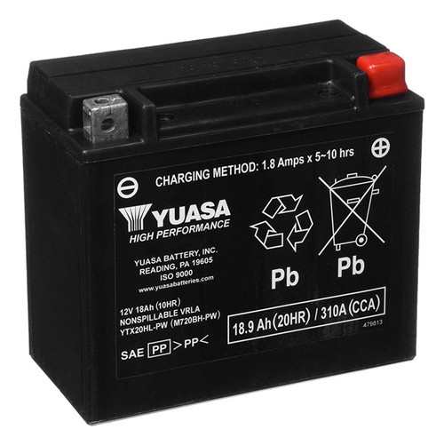 Yuasa Battery Maintenance Free AGM Factory Activated YTX20HL-PW - 010927