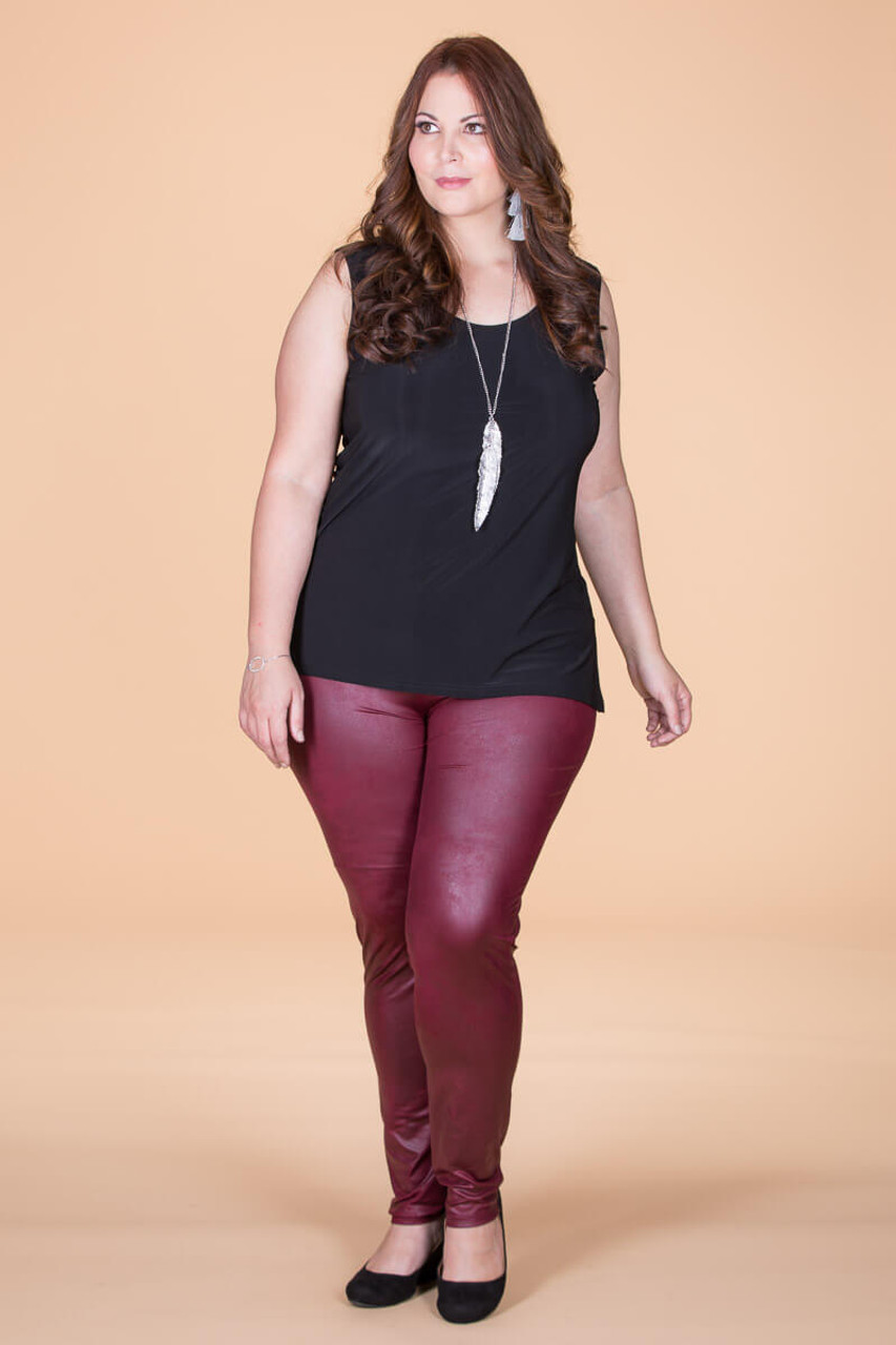 Burgundy Leather PU Leggings - Karanube