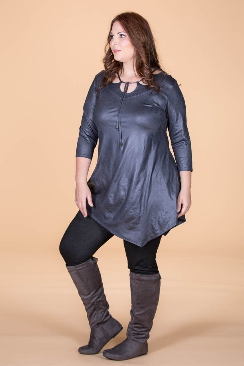 All I Could Wish For Tunic Grey Faux Leather Red Tulip Boutique