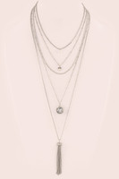 Mixed Layered Set of Tassel, Crystal, Pearl, and Pendent Necklaces - Silver