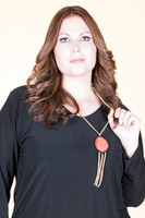 Fringe Chain Stone Pendant Necklace - Coral