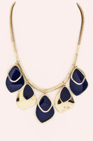 Plated Metal Pendant Statement Necklace - Gold/Navy