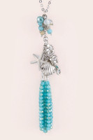 Sealife Mix Charms & Crystal Tassel Necklace - Turquoise