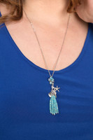 Sealife Mix Charms & Crystal Tassel Necklace - Turquoise