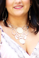 Textured Metal Plates Statement Necklace -  Gold