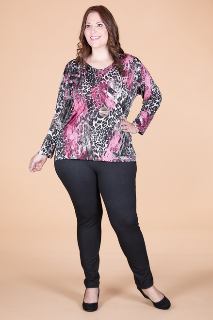At Your Leisure Side Slit Top - Pink Animal Print