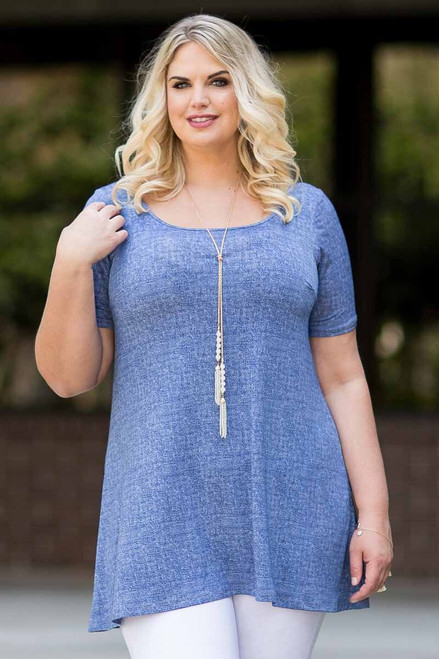 No More Plain Jane Short Sleeve Top - Blue Denim Print