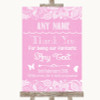 Pink Burlap & Lace Thank You Bridesmaid Page Boy Best Man Wedding Sign