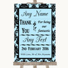 Sky Blue Damask Thank You Bridesmaid Page Boy Best Man Personalised Wedding Sign