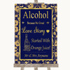 Blue & Gold Alcohol Bar Love Story Personalised Wedding Sign