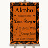 Burnt Orange Damask Alcohol Bar Love Story Personalised Wedding Sign