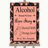 Coral Damask Alcohol Bar Love Story Personalised Wedding Sign