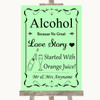 Green Alcohol Bar Love Story Personalised Wedding Sign