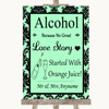 Mint Green Damask Alcohol Bar Love Story Personalised Wedding Sign