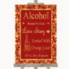 Red & Gold Alcohol Bar Love Story Personalised Wedding Sign