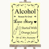 Yellow Alcohol Bar Love Story Personalised Wedding Sign
