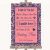 Coral Pink and Blue All Family No Seating Plan Personalised Wedding Sign