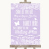 Lilac Burlap and Lace All Family No Seating Plan Personalised Wedding Sign