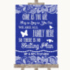 Navy Blue Burlap & Lace All Family No Seating Plan Personalised Wedding Sign
