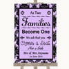 Lilac Damask As Families Become One Seating Plan Personalised Wedding Sign