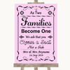 Pink As Families Become One Seating Plan Personalised Wedding Sign