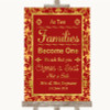 Red & Gold As Families Become One Seating Plan Personalised Wedding Sign